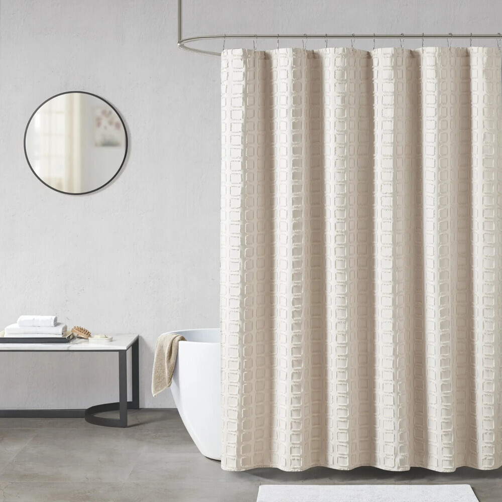 Madison Park Metro Natural Woven Clipped Solid 72" x 72" Shower Curtain BED9